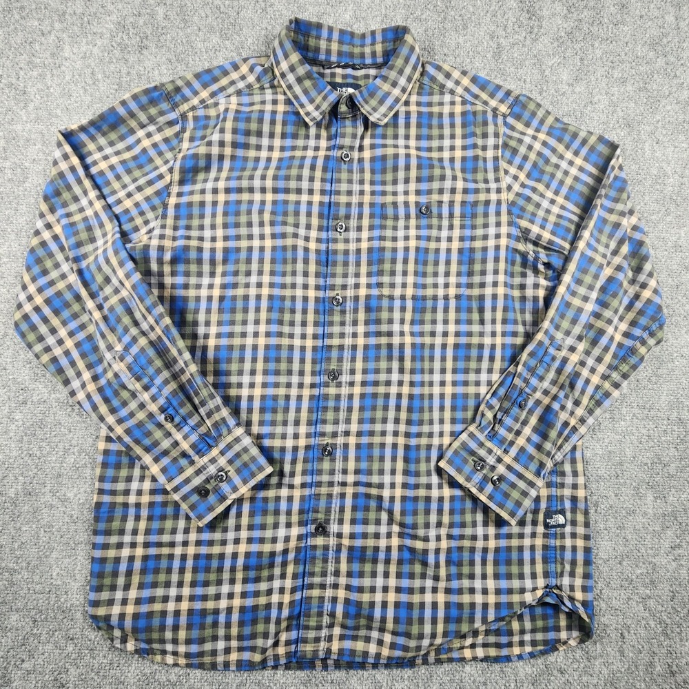 The North Face Mens Large Blue Green Plaid Long Sleeve Button Down Shirt L